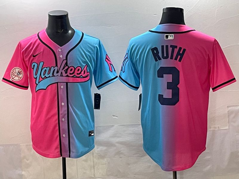 Men New York Yankees #3 Ruth Blue pink Game 2025 Nike MLB Jersey style 006
